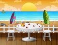 Table on beach for a romantic date at seascape background Royalty Free Stock Photo