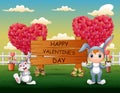 Happy bunnies celebrating a Valentine`s Day