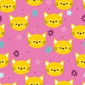 Seamless pattern with cute cartoon cats and flowers for fabric print, textile, gift wrapping paper. colorful vector for kids Royalty Free Stock Photo