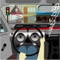 vector illustration driving on the city with listening music Royalty Free Stock Photo