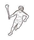 Irish Hurley sport. Hurling sport player action cartoon graphic vector.