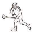 Irish Hurley sport. Hurling sport player action cartoon graphic vector. Royalty Free Stock Photo