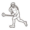 Irish Hurley sport. Hurling sport player action cartoon graphic vector.