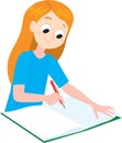 Girl student writes in a blank notebook Royalty Free Stock Photo