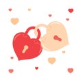 Couple of padlocks, and flying hearts. valentine`s day vector element Royalty Free Stock Photo