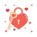 Cute padlocks, key and flying hearts. valentine`s day vector element Royalty Free Stock Photo