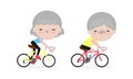 Vector illustration of seniors riding on bicycle, Happy retired people. Healthy lifestyle