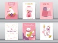 Set of cute animals poster,Design for valentine`s day , template,cards,bear,Vector illustrations Royalty Free Stock Photo