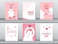 Set of cute animals poster,Design for valentine`s day ,template, cards,bear,Vector illustrations Royalty Free Stock Photo