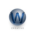 Initial letter W logo template colored blue grey circle 3d design for business and company identity