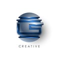 Initial letter G logo template colored blue grey circle 3d design for business and company identity