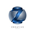Initial letter Z logo template colored blue grey circle 3d design for business and company identity