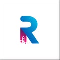 Letter R Design with Creative Bubble Dots and Vector Illustration.