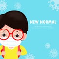 Back to school for new normal lifestyle concept. happy kids wearing face mask protect corona virus or covid 19, children Royalty Free Stock Photo