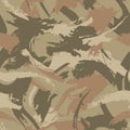 Grunge texture with dry brush strokes for camouflage clothing. Camo textiles, seamless pattern. Desert military style. Vector