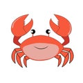 Red marine crab with big claws and a smiling face, happy cartoon style Royalty Free Stock Photo