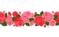 Flower garland from red and pink rose flowers, buds and green leaves. Royalty Free Stock Photo