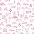 ValentineÃ¢â¬â¢s Day seamless background. Love and wedding outline icons set.