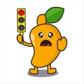 cute mango fruit with red traffic lights