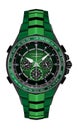 Realistic watch clock chronograph green black steel design fashion for men luxury elegance on white background vector