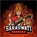 Saraswati mascot. esport logo design Royalty Free Stock Photo