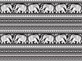 Seamless pattern with decorative elephants, flowers and borders.