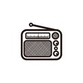 Silhouette of classic square radio style with antenna - black and white vintage square radio tuner with antenna