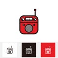 Red and black classic square portable radio with circle speaker - silhouette vintage square portable radio tuner with circle Royalty Free Stock Photo