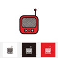Red classic square portable radio - silhouette vintage square portable radio tuner Royalty Free Stock Photo