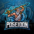 Poseidon esport mascot logo design with trident weapon Royalty Free Stock Photo