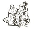 Group of Gaelic Football men players action cartoon graphic vector.