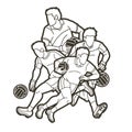 Group of Gaelic Football men players action cartoon graphic vector.