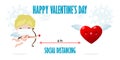 Happy valentines day for covid 19 and social distancing infographic new normal lifestyle concept, cute cupid wearing face mask