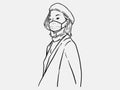 A woman wearing a hat with hands crossed back. Wear a mask. New normal. Human character on white background. Hand drawn style vect Royalty Free Stock Photo