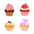 Cute colorful cream cupcakes of different taste and color.