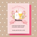 Cute pink first communion baptism invitation for kids girl. Royalty Free Stock Photo