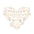 Greeting card with cute gold heart. Royalty Free Stock Photo