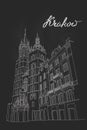 Vector sketch of St. Mary`s Church, Krakow, Poland. Royalty Free Stock Photo