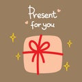 Present card with cute pink package for valentine day. simple vector for kids, celebration cards and invitation Royalty Free Stock Photo