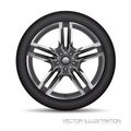 Realistic allow car wheel silver grey star shape with black tire on white background design sport vector