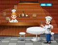 Cafe scene with chefs and waiters at work