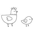 Chicken and chick doodle style poultry easter symbol