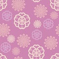Floral seamless pattern. Beautiful openwork flowers on purple background.