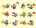 Cartoon character of icon set of volleyball players and supporters of Netherlands Belgium Russia Portugal France and Germany