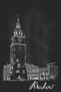 PrintTown Hall Tower in the Main Market Square in the Old Town district of KrakÃÂ³w. Poland.