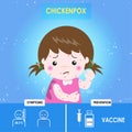 Infographics of chickenpox. Kid Girl with Chickenpox Scratching her Itchy Skin.