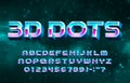 3D Dots alphabet font. Digital letters and numbers. Pixel background.