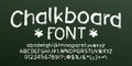 Chalkboard alphabet font. Hand drawn uppercase and lowercase letters, numbers and symbols.