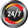 Vector image of a colorful icon button 24 7 with the arrows.