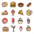 set of food and beverage vector icons with colored on white background Royalty Free Stock Photo